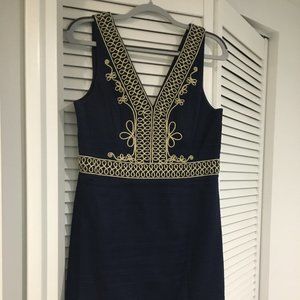 Lilly Pulitzer Navy Blue Gold Sheath Dress